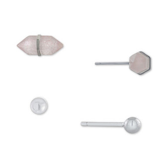 2-Pc. Set Rose Quartz & Polished Ball Stud Earrings in Sterling Silver, Created for Macy's