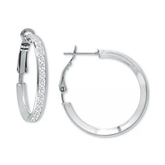 Cubic Zirconia Medium Hoop Earrings, 1", Created for Macy's