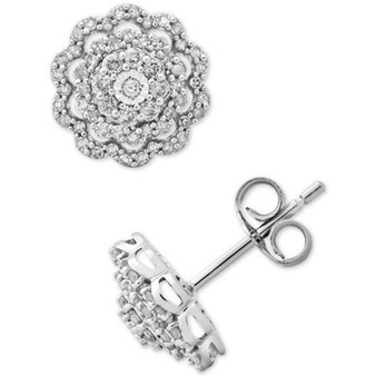 Diamond Flower Cluster Stud Earrings (1/2 ct. t.w.) in 10k White Gold
