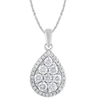 Diamond Pear Halo 18" Pendant Necklace (3/4 ct. t.w.) in 14k White Gold