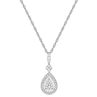 Diamond Round & Baguette Teardrop Cluster 18" Pendant Necklace (1/2 ct. t.w.)