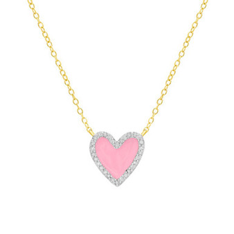 Diamond Pink Enamel Heart "Loved" 18" Pendant Necklace (1/8 ct. t.w.) in 14k Gold-Plated Sterling Silver