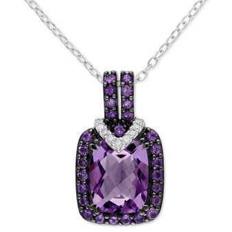 Amethyst (3 ct. t.w.) & Diamond (1/20 ct. t.w.) 18" Pendant Necklace in Sterling Silver