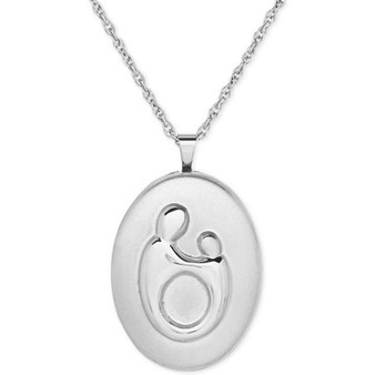 Mother-Themed Oval Locket Pendant Necklace in Sterling Silver