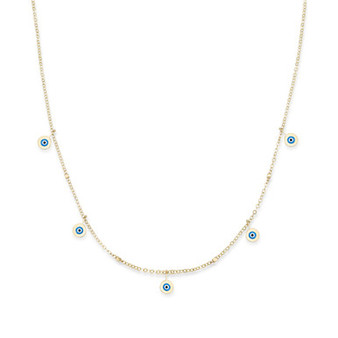 Enamel Evil Eye Dangle 18" Statement Necklace in 10k Gold