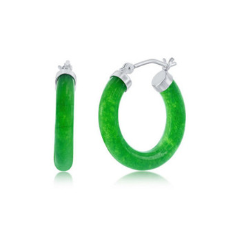 Sterling Silver 25mm Jade Hoop Earrings