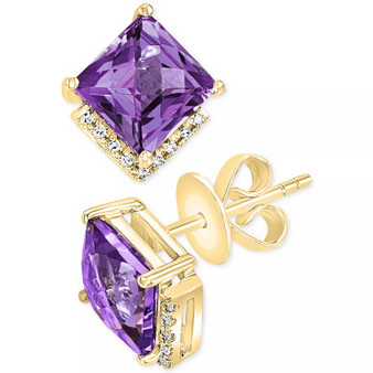 Amethyst (2-7/8 ct. t.w.) & Diamond (1/20 ct. t.w.) Stud Earrings in 14k Gold (Also available in Citrine)