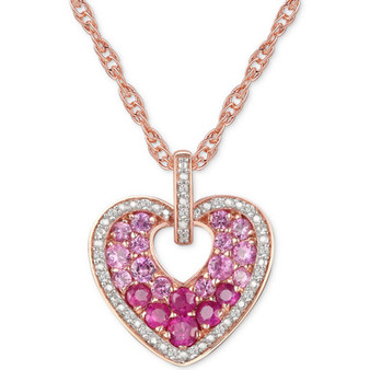 Multi Gemstone (1/2 ct. t.w.) & Diamond (1/10 ct. t.w.) 18" Heart Pendant Necklace in 14k Rose Gold Over Sterling Silver