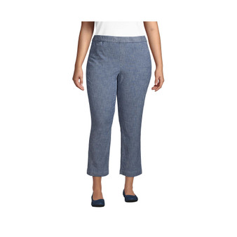 Women's Plus Size Mid Rise Pull On Knockabout Chambray Crop Pants