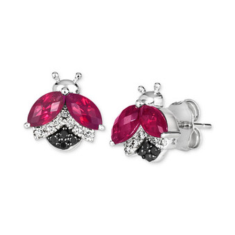 Raspberry Rhodolite® (1-1/4 ct. t.w.) & Diamond (1/6 ct. t.w.) Ladybug Stud Earrings in 14k White Gold