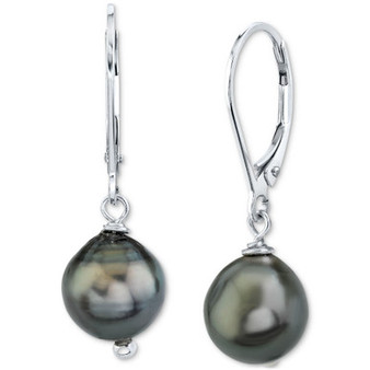 Cultured Black Tahitian Baroque Pearl (8mm) Drop Earrings in Sterling Silver