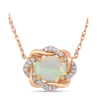 Blue Opal (3/4 ct.t.w.) and Diamond (1/10 ct.t.w.) Interlaced Halo 17" Necklace in 10k Rose Gold