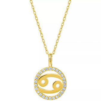 Cubic Zirconia Zodiac Halo 18" Pendant Necklace in 18k Gold-Plated Sterling Silver, Created for Macy's