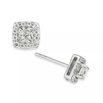 Diamond Princess Halo Cluster Stud Earrings (1/2 ct. t.w.) in 14k White or Yellow Gold