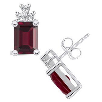 Garnet (3-7/8 ct. t.w.) and Diamond (1/5 ct. t.w.) Stud Earrings in 14K White Gold