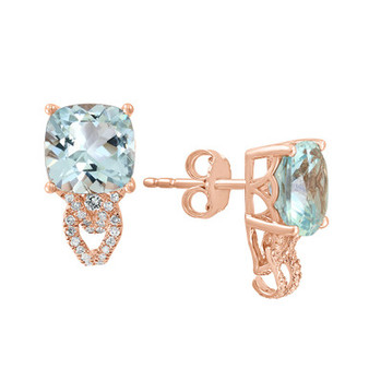 Aquamarine (3-3/4 ct. t.w.) & Diamond (1/4 ct. t.w.) Stud Earrings in 14k Rose Gold
