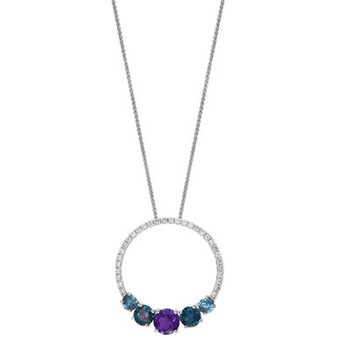 Multi-Gemstone (1-1/3 ct. t.w.) & Diamond (1/5 ct. t.w.) Circle 18" Pendant Necklace in 14k White Gold