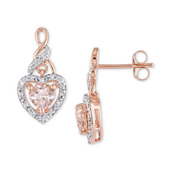 Morganite (1 ct. t.w.) & Diamond (1/8 ct. t.w.) Heart Drop Earrings in 10k Rose Gold