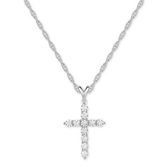 Cubic Zirconia Cross 16" Pendant Necklace in Sterling Silver