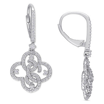 Lab-Created Moissanite Quatrefoil Leverback Drop Earrings (1 ct. t.w.) in Sterling Silver