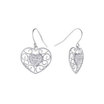 Gray and Pink Crystal (0.35 ct.t.w) Filigree Heart Drop Earrings in Sterling Silver