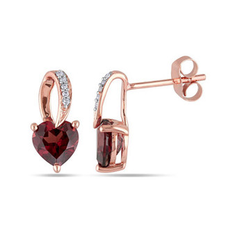 Garnet and Diamond Accent Heart Earrings