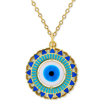 Enamel Evil Eye 18" Pendant Necklace in 14k Gold