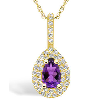 Amethyst (7/8 Ct. T.W.) and Diamond (3/8 Ct. T.W.) Halo Pendant Necklace in 14K Yellow Gold