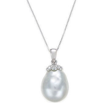 Cultured South Sea Baroque Pearl (11mm) and Diamond Accent Pendant Necklace in 14k White Gold