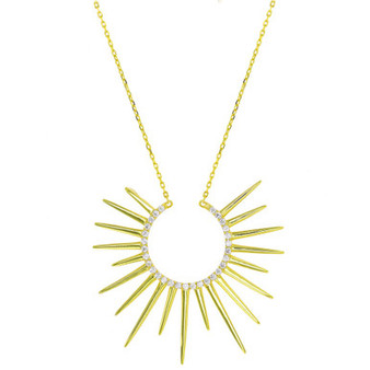 Cubic Zirconia Sun Ray Pendant Necklace, 16" + 2" extender