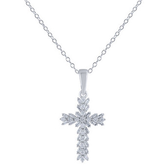 Diamond Baguette & Round Cross 18" Pendant Necklace (1/4 ct. t.w.) in 14k White Gold
