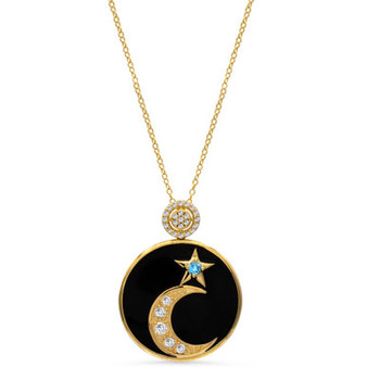 Women's 14K Gold Plated Celestial Moon Star Pendant Necklace Medallion in Sterling Silver