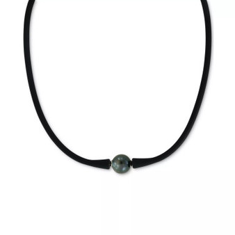 EFFY® Black Cultured Freshwater Pearl (11mm) Silicone Rubber 14" Choker Necklace (Also available in Gray)