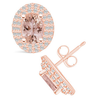 Morganite (1-3/8 ct. t.w.) and Diamond (1/2 ct. t.w.) Halo Stud Earrings in 14K Rose Gold