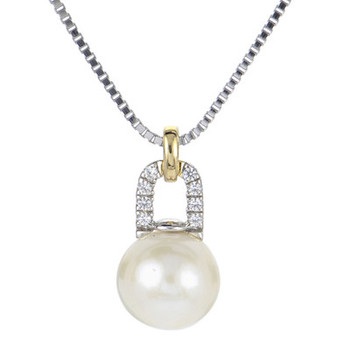 Cultured Freshwater Pearl (8mm) & Lab-Created White Sapphire (1/20 ct. t.w.) 18" Pendant Necklace in Sterling Silver & Gold-Plate