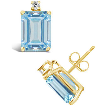 Aquamarine (2- 3/4 ct.t.w) and Diamond Accent Stud Earrings in 14K Yellow Gold