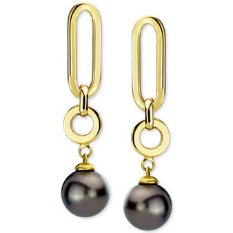 Cultured Tahitian Pearl (9mm) Chain Drop Earrings in 14k Gold