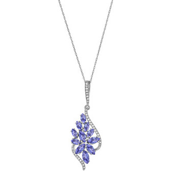 Tanzanite (2-1/5 ct. t.w.) & Diamond (1/6 ct. t.w.) Flower Swirl 18" Pendant Necklace in 14k White Gold