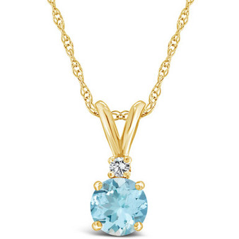 Aquamarine (3/4 ct.t.w) and Diamond Accent Pendant Necklace in 14K Yellow Gold