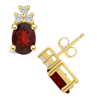 Garnet (3 ct. t.w.) and Diamond (1/5 ct. t.w.) Stud Earrings in 14K Yellow Gold