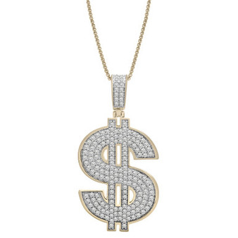 Men's Diamond Dollar Sign 22" Pendant Necklace (1/2 ct. t.w.) in 14K Gold-Plated Sterling Silver
