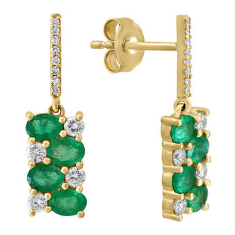 Emerald (1-5/8 ct. t.w.) & Diamond (3/8 ct. t.w.) Drop Earrings in 14k Gold