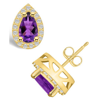 Amethyst (1-3/4 ct. t.w.) and Diamond (1/3 ct. t.w.) Halo Stud Earrings in 14K Yellow Gold