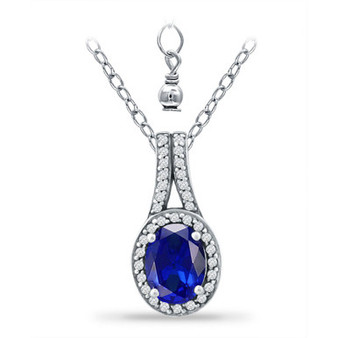 Simulated Blue Sapphire and Cubic Zirconia Halo Pendant