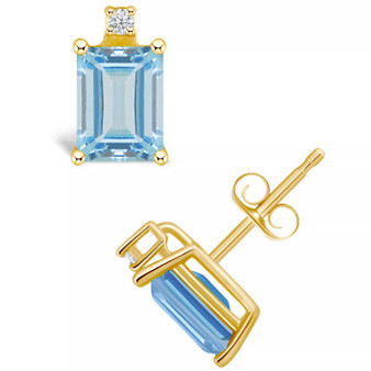 Aquamarine (1 ct. t.w.) and Diamond Accent Stud Earrings in 14K White Gold or 14K Yellow Gold
