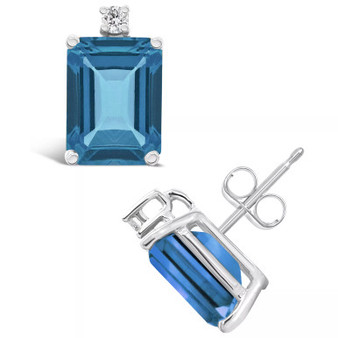 London Blue Topaz (4 ct. t.w.) and Diamond Accent Stud Earrings in 14K White Gold or 14K Yellow Gold