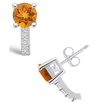 Citrine (1-1/2 ct. t.w.) and Diamond (1/8 ct. t.w.) Stud Earrings in 14K White Gold