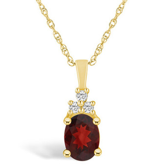 Garnet (1-1/2 Ct. T.W.) and Diamond (1/10 Ct. T.W.) Pendant Necklace in 14K Yellow Gold