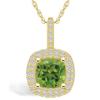 Peridot (2-3/8 Ct. T.W.) and Diamond (1/2 Ct. T.W.) Halo Pendant Necklace in 14K Yellow Gold