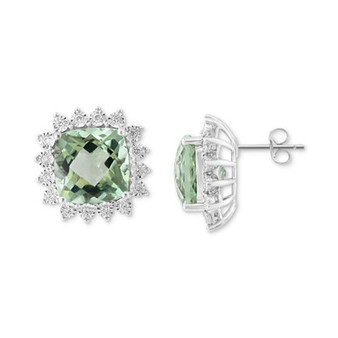 EFFY® Green Quartz (10-1/2 ct. t.w.) & Diamond (1/3 ct. t.w.) Halo Stud Earrings in 14K White Gold